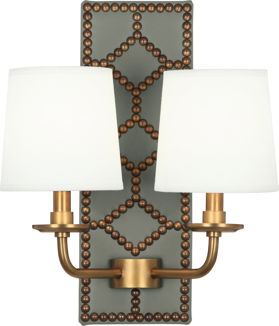 Robert Abbey Williamsburg Lightfoot 1034 Wall Sconce Light - Carter Gray Leather w/Nailhead and Aged Brass