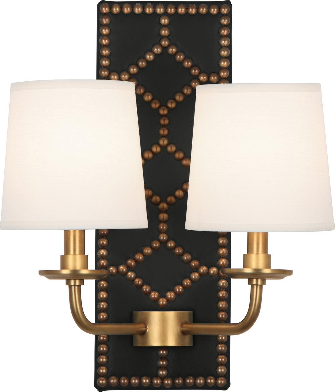 Robert Abbey Williamsburg Lightfoot 1035 Wall Sconce Light - Blacksmith Black Leather w/Nailhead and Aged Brass