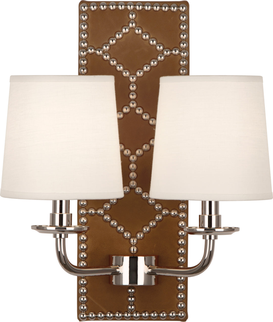 Robert Abbey Williamsburg Lightfoot S1030 Wall Sconce Light - English Ochre Leather w/Nailhead and Polished Nickel