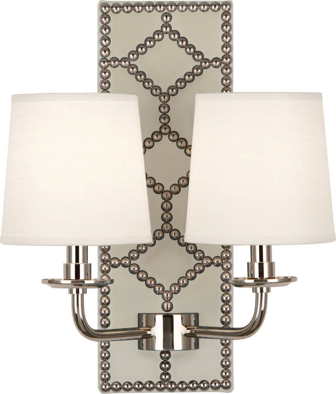 Robert Abbey Williamsburg Lightfoot S1032 Wall Sconce Light - Bruton White Leather w/Nailhead and Polished Nickel