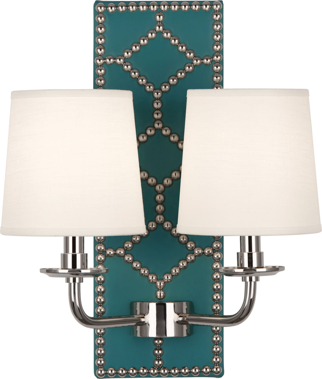 Robert Abbey Williamsburg Lightfoot S1033 Wall Sconce Light - Mayo Teal Leather w/Nailhead and Polished Nickel