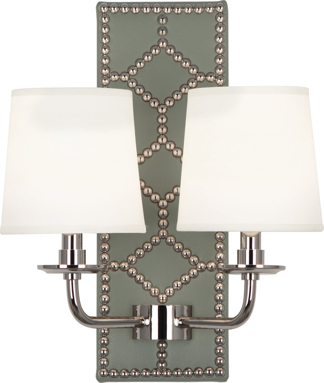 Robert Abbey Williamsburg Lightfoot S1034 Wall Sconce Light - Carter Gray Leather w/Nailhead and Polished Nickel