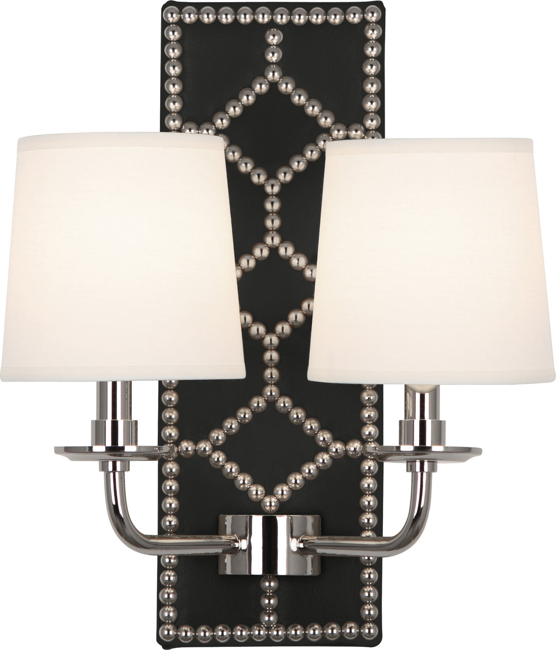 Robert Abbey Williamsburg Lightfoot S1035 Wall Sconce Light - Blacksmith Black Leather w/Nailhead and Polished Nickel