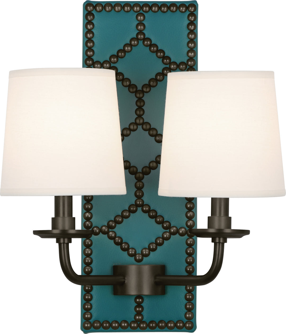 Robert Abbey Williamsburg Lightfoot Z1033 Wall Sconce Light - Mayo Teal Leather w/Nailhead and Deep Patina Bronze