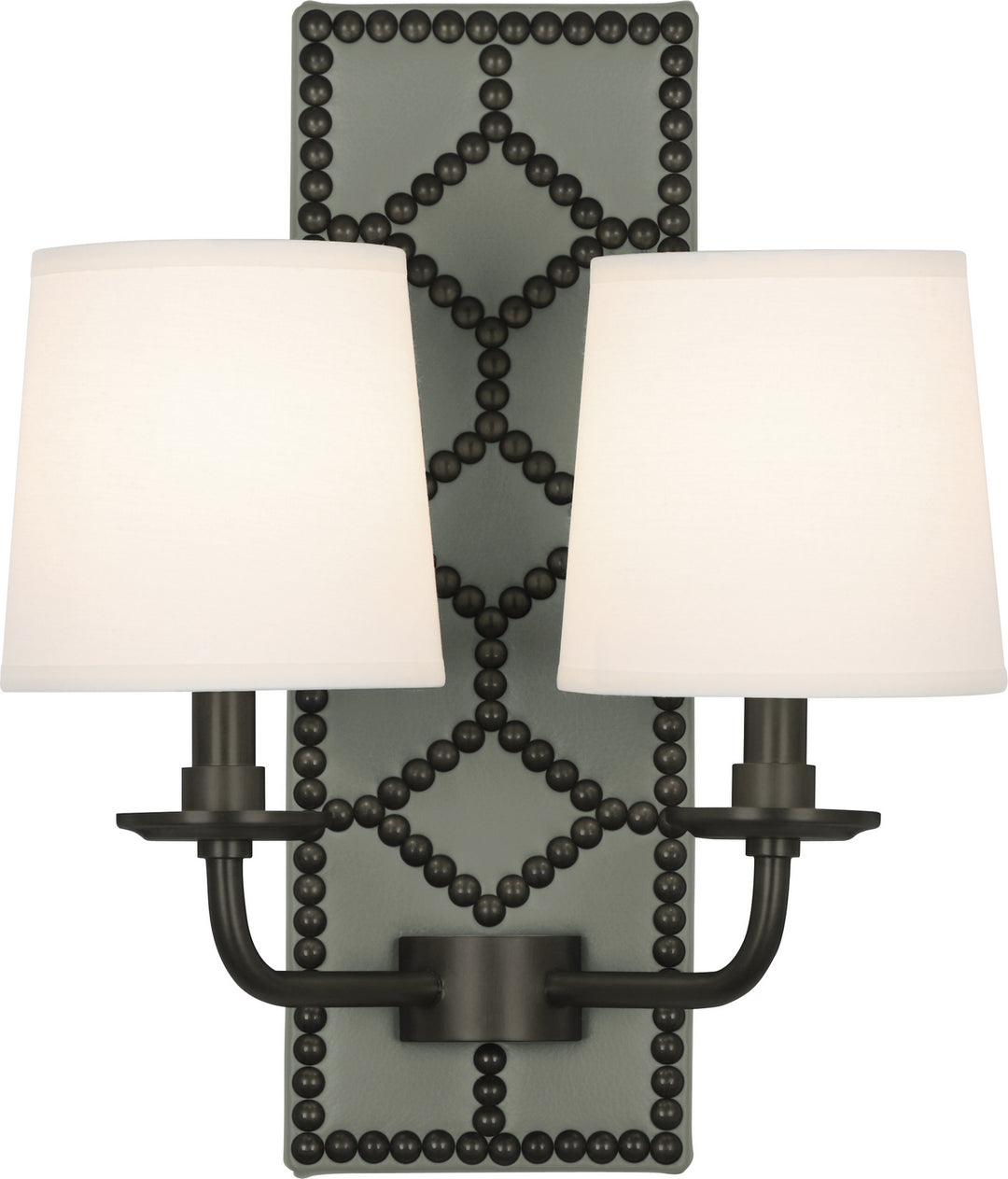 Robert Abbey Williamsburg Lightfoot Z1034 Wall Sconce Light - Carter Gray Leather w/Nailhead and Deep Patina Bronze