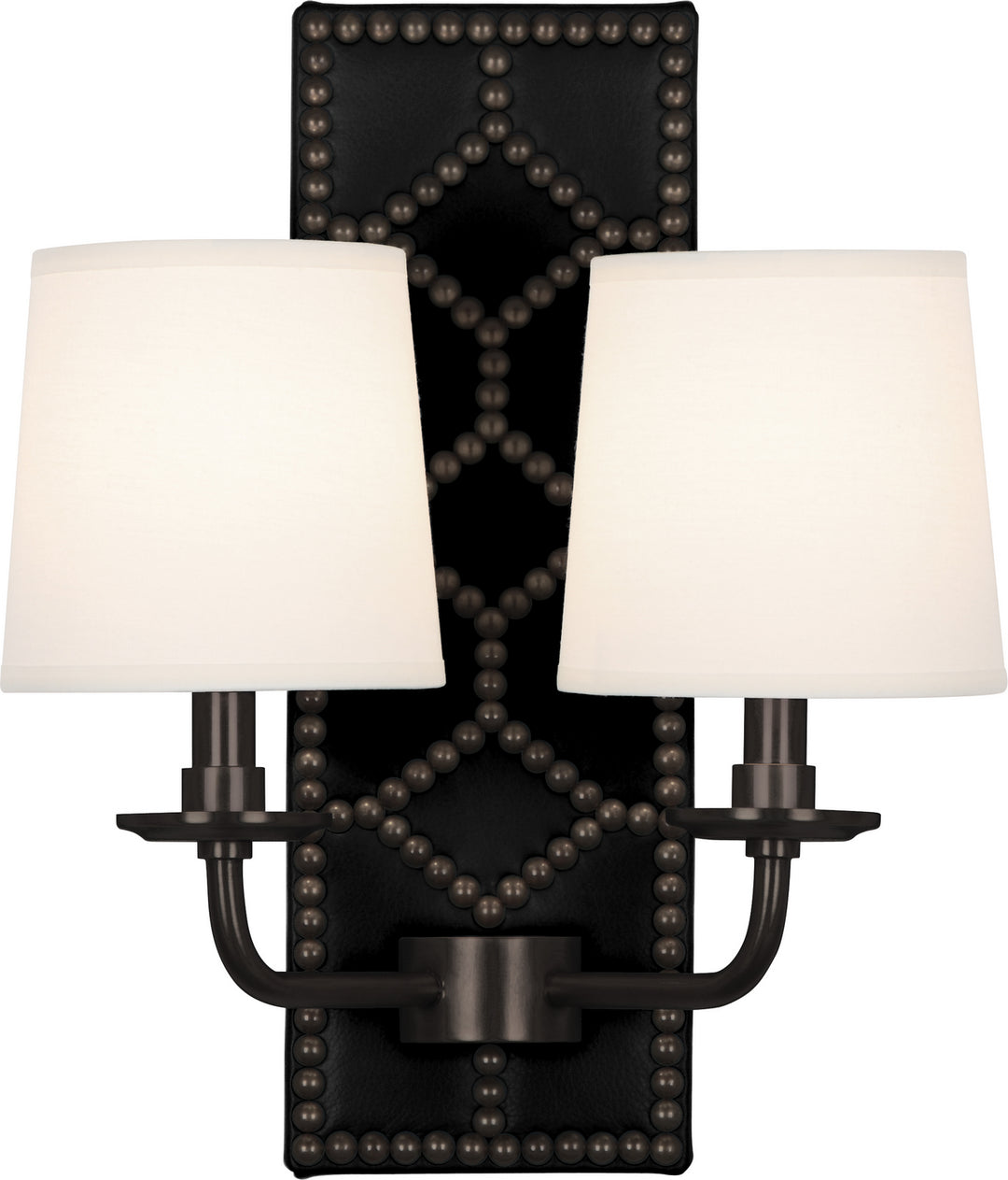 Robert Abbey Williamsburg Lightfoot Z1035 Wall Sconce Light - Blacksmith Black Leather w/Nailhead and Deep Patina Bronze