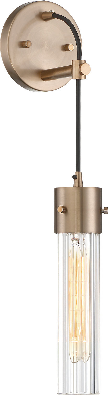 Nuvo Eaves 60-6711 Wall Light - Copper Brushed Brass / Clear Ribbed Glass