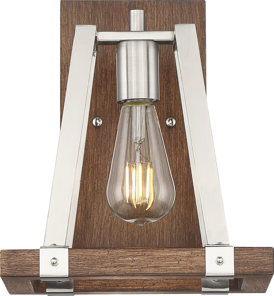 Nuvo Outrigger 60-6881 Wall Light - Brushed Nickel / Nutmeg Wood