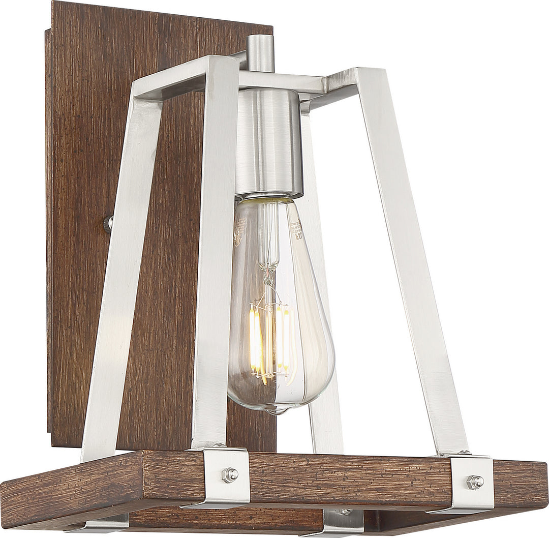 Nuvo Outrigger 60-6881 Wall Light - Brushed Nickel / Nutmeg Wood