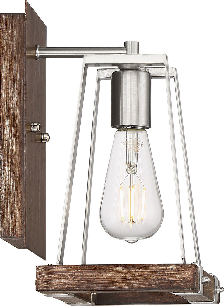 Nuvo Outrigger 60-6881 Wall Light - Brushed Nickel / Nutmeg Wood
