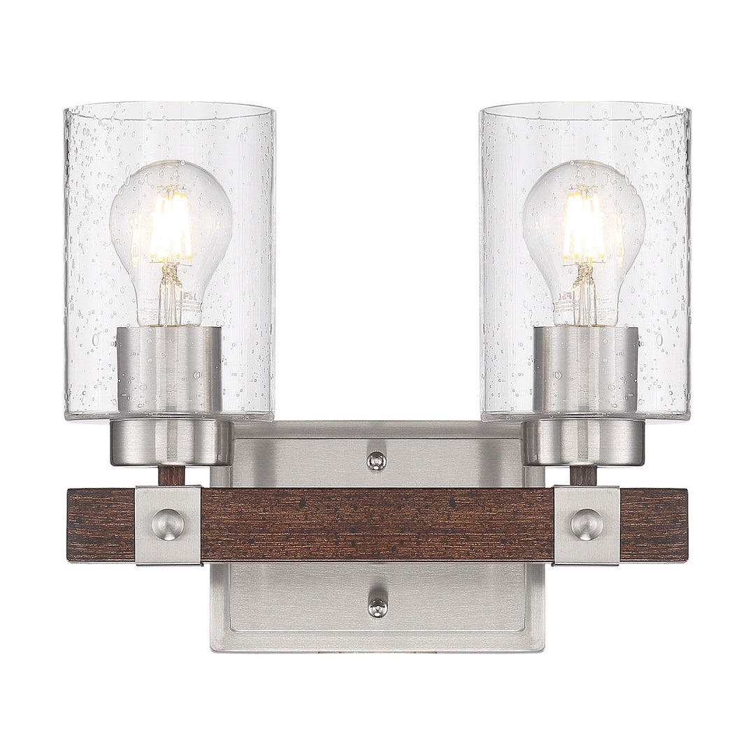 Nuvo Arabel 60-6962 Bath Vanity Light 12 in. wide - Brushed Nickel / Nutmeg Wood