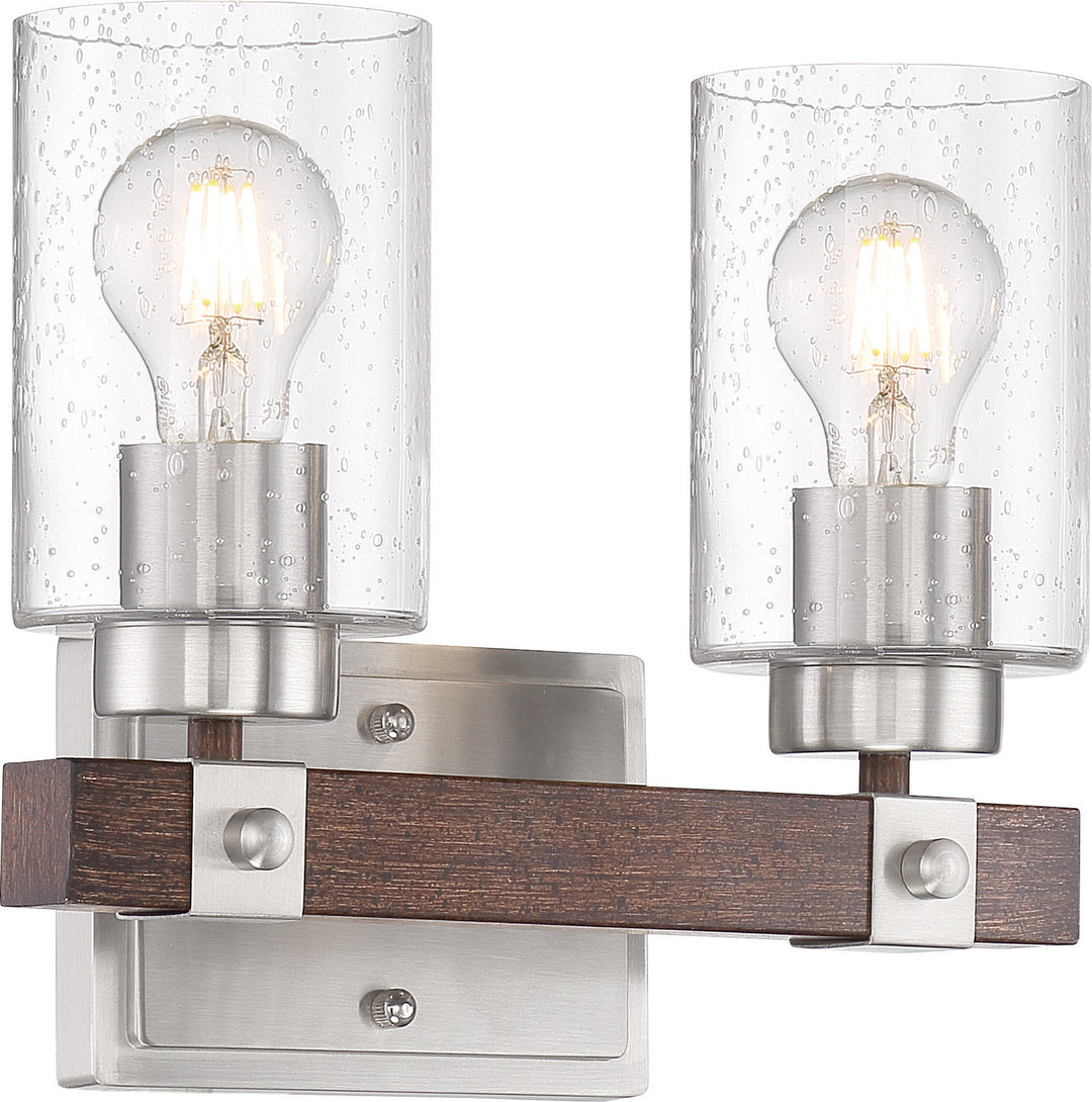 Nuvo Arabel 60-6962 Bath Vanity Light 12 in. wide - Brushed Nickel / Nutmeg Wood