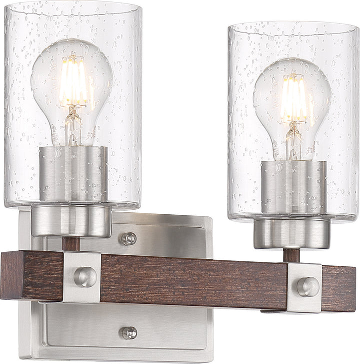 Nuvo Arabel 60-6962 Bath Vanity Light 12 in. wide - Brushed Nickel / Nutmeg Wood