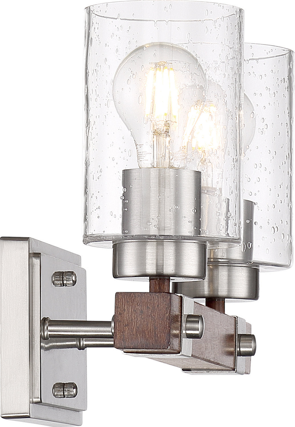 Nuvo Arabel 60-6962 Bath Vanity Light 12 in. wide - Brushed Nickel / Nutmeg Wood