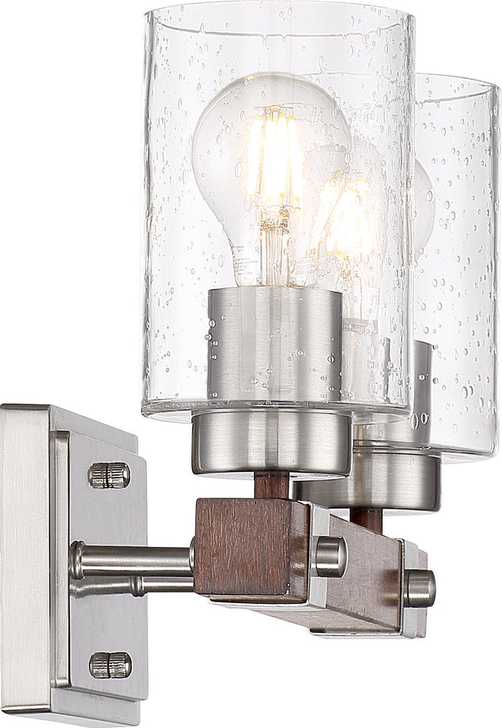 Nuvo Arabel 60-6962 Bath Vanity Light 12 in. wide - Brushed Nickel / Nutmeg Wood