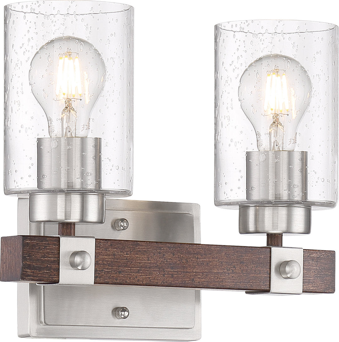 Nuvo Arabel 60-6962 Bath Vanity Light 12 in. wide - Brushed Nickel / Nutmeg Wood