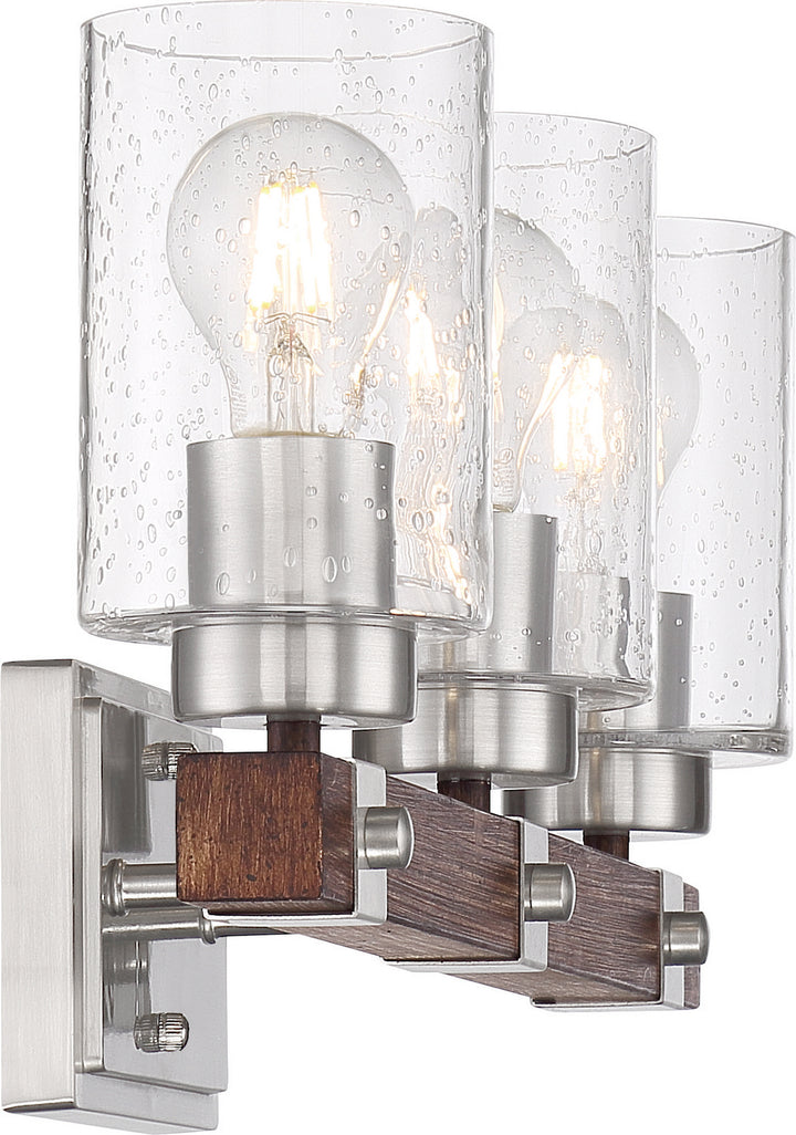 Nuvo Arabel 60-6963 Bath Vanity Light 21 in. wide - Brushed Nickel / Nutmeg Wood
