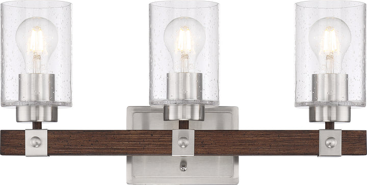 Nuvo Arabel 60-6963 Bath Vanity Light 21 in. wide - Brushed Nickel / Nutmeg Wood