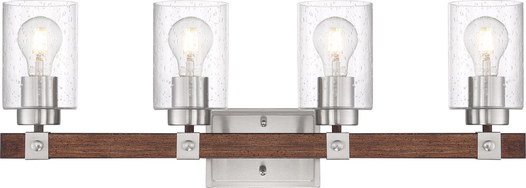 Nuvo Arabel 60-6964 Bath Vanity Light 29 in. wide - Brushed Nickel / Nutmeg Wood