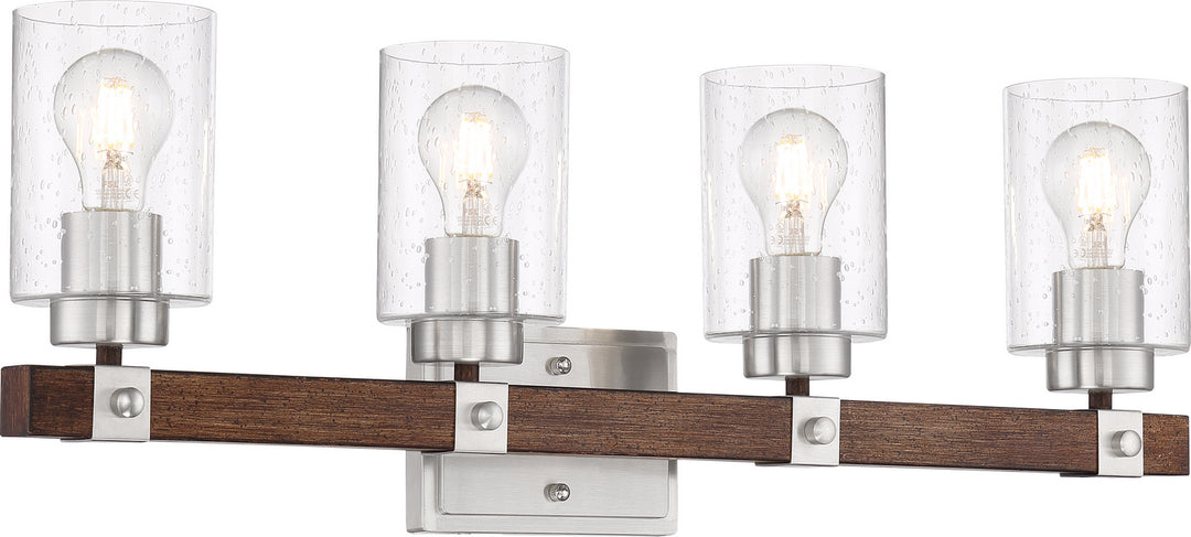 Nuvo Arabel 60-6964 Bath Vanity Light 29 in. wide - Brushed Nickel / Nutmeg Wood