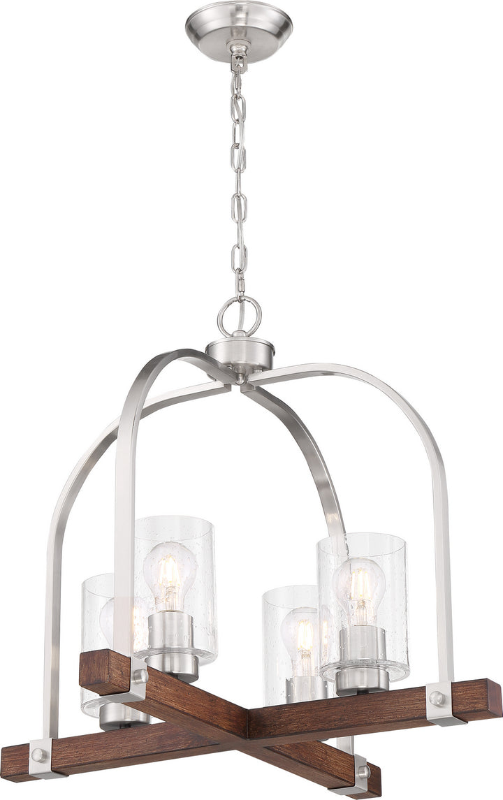Nuvo Arabel 60-6966 Chandelier Light - Brushed Nickel / Nutmeg Wood