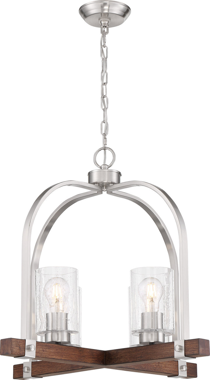Nuvo Arabel 60-6966 Chandelier Light - Brushed Nickel / Nutmeg Wood