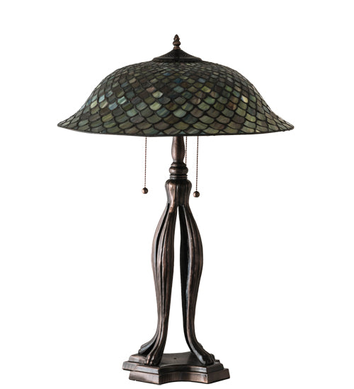 Meyda Tiffany Lighting 98134 Fishscale Three Light Table Lamp Lamp Bronze / Dark