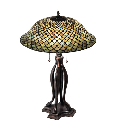 Meyda Tiffany Lighting 98134 Fishscale Three Light Table Lamp Lamp Bronze / Dark