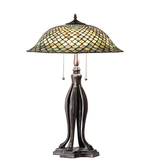 Meyda Tiffany Lighting 98134 Fishscale Three Light Table Lamp Lamp Bronze / Dark