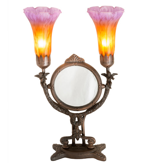 Meyda Tiffany Lighting 98442 Amber/Purple Pond Lily Accent Lamp Lamp Bronze / Dark