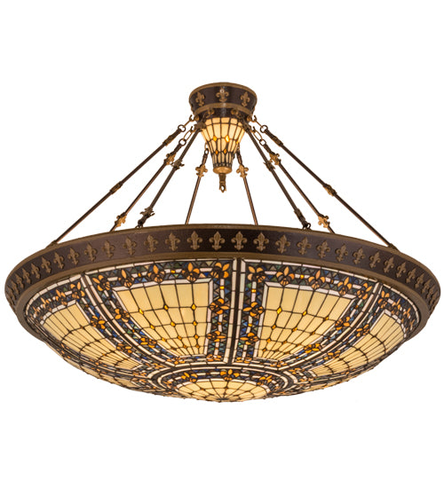 Meyda Tiffany Fleur-De-Lis 98754 Pendant Light - Beige Ha Green/Blue Amber