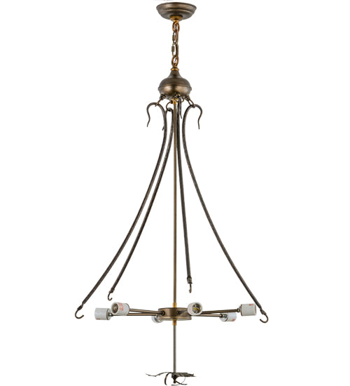 Meyda Tiffany Lighting 98896 Antique Copper Six Light Inverted Pendant Hardware Utility Light Copper/Antique/Verde