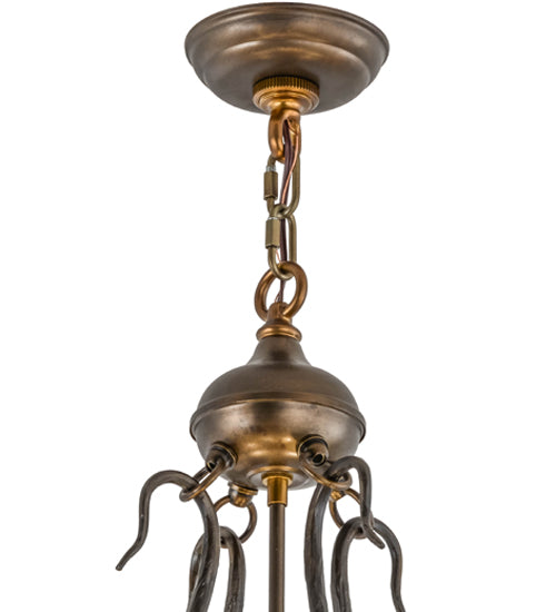 Meyda Tiffany Lighting 98896 Antique Copper Six Light Inverted Pendant Hardware Utility Light Copper/Antique/Verde