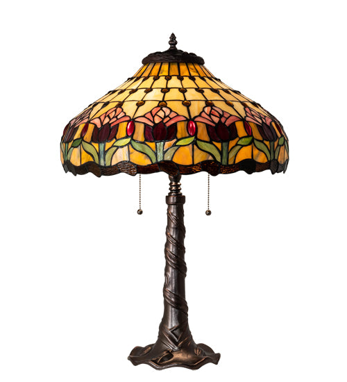 Meyda Tiffany Lighting 99270 Colonial Tulip Table Lamp Lamp Bronze / Dark