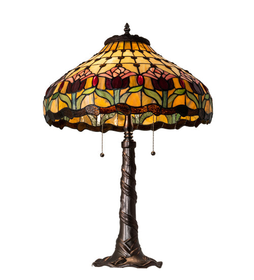 Meyda Tiffany Lighting 99270 Colonial Tulip Table Lamp Lamp Bronze / Dark