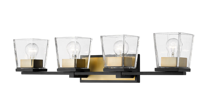 Z-Lite Bleeker Street 475-4V-MB-OBR Bath Vanity Light 33 in. wide - Matte Black / Olde Brass