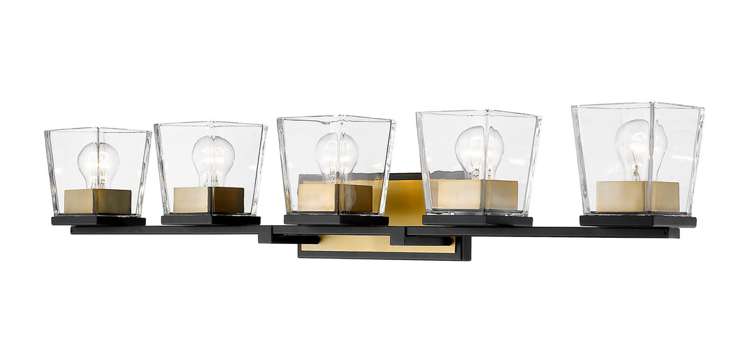Z-Lite Bleeker Street 475-5V-MB-OBR Bath Vanity Light 43 in. wide - Matte Black / Olde Brass