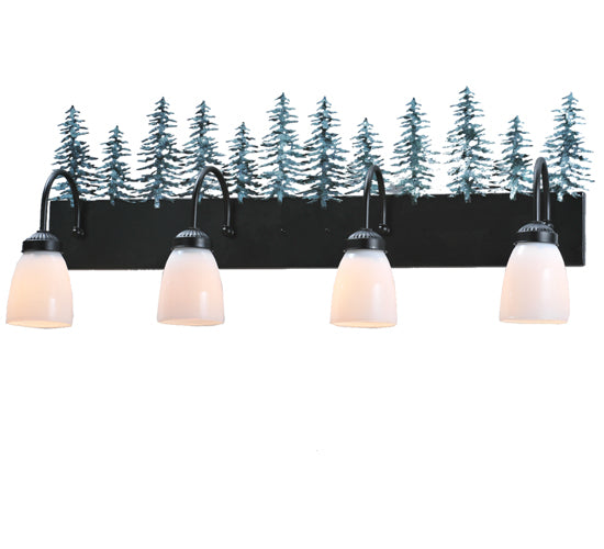 Meyda Tiffany Tall Pines 99786 Bath Vanity Light 34 in. wide - Black/Green Trees