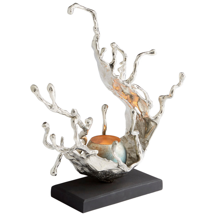 Cyan 10204 Candle Holders - Nickel And Blue Mist Glass