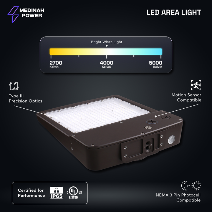 Medinah Power ARLS-100W-40K-DV2-PC-T3-BZ  Led Outdoor Area Light Led Area Flood Light Dark Bronze