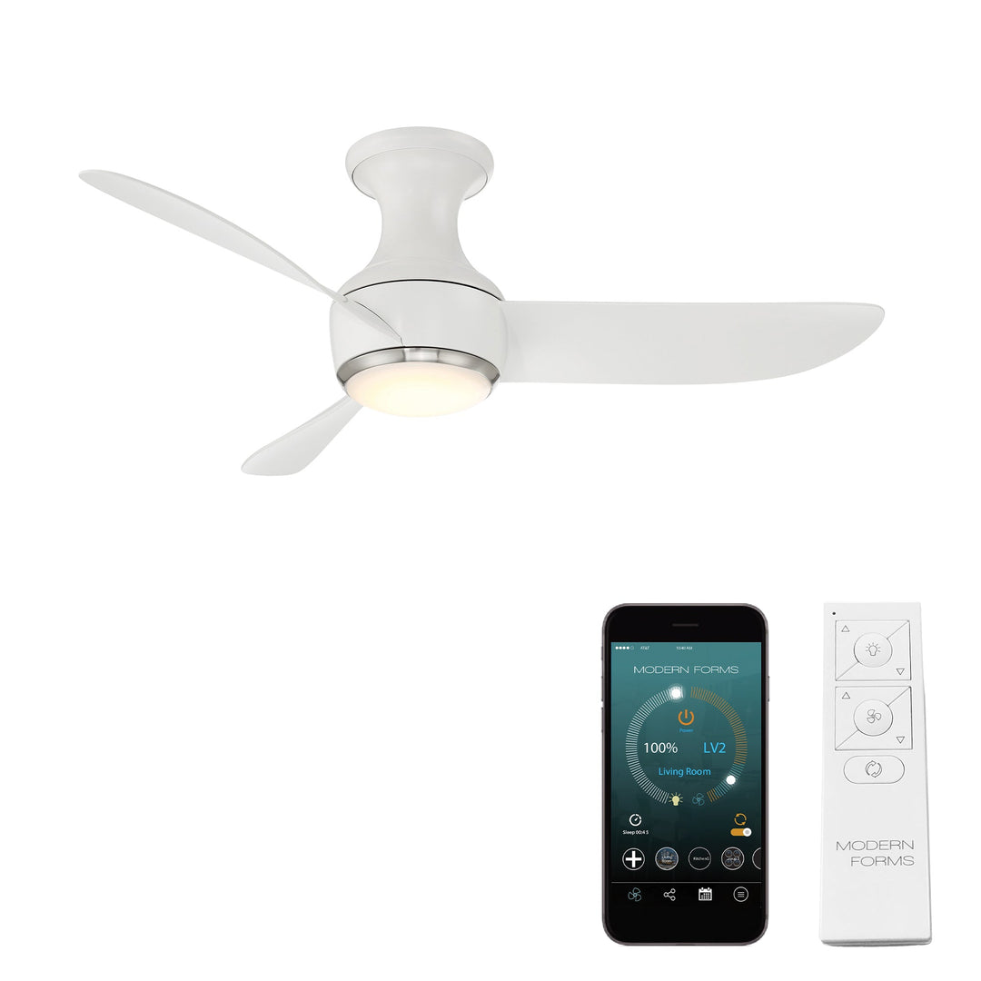 Modern Forms Fan Corona FH-W2203-44L35BNMW Ceiling Fan 44 - Brushed Nickel/Matte White, Matte White/