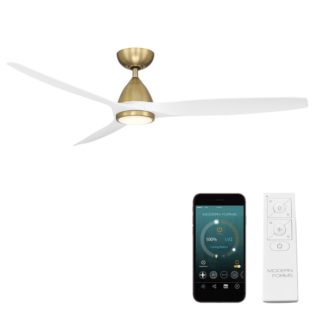 Modern Forms Fan Skylark FR-W2202-62L-SB/MW Ceiling Fan 62 - Soft Brass/Matte White, Matte White/