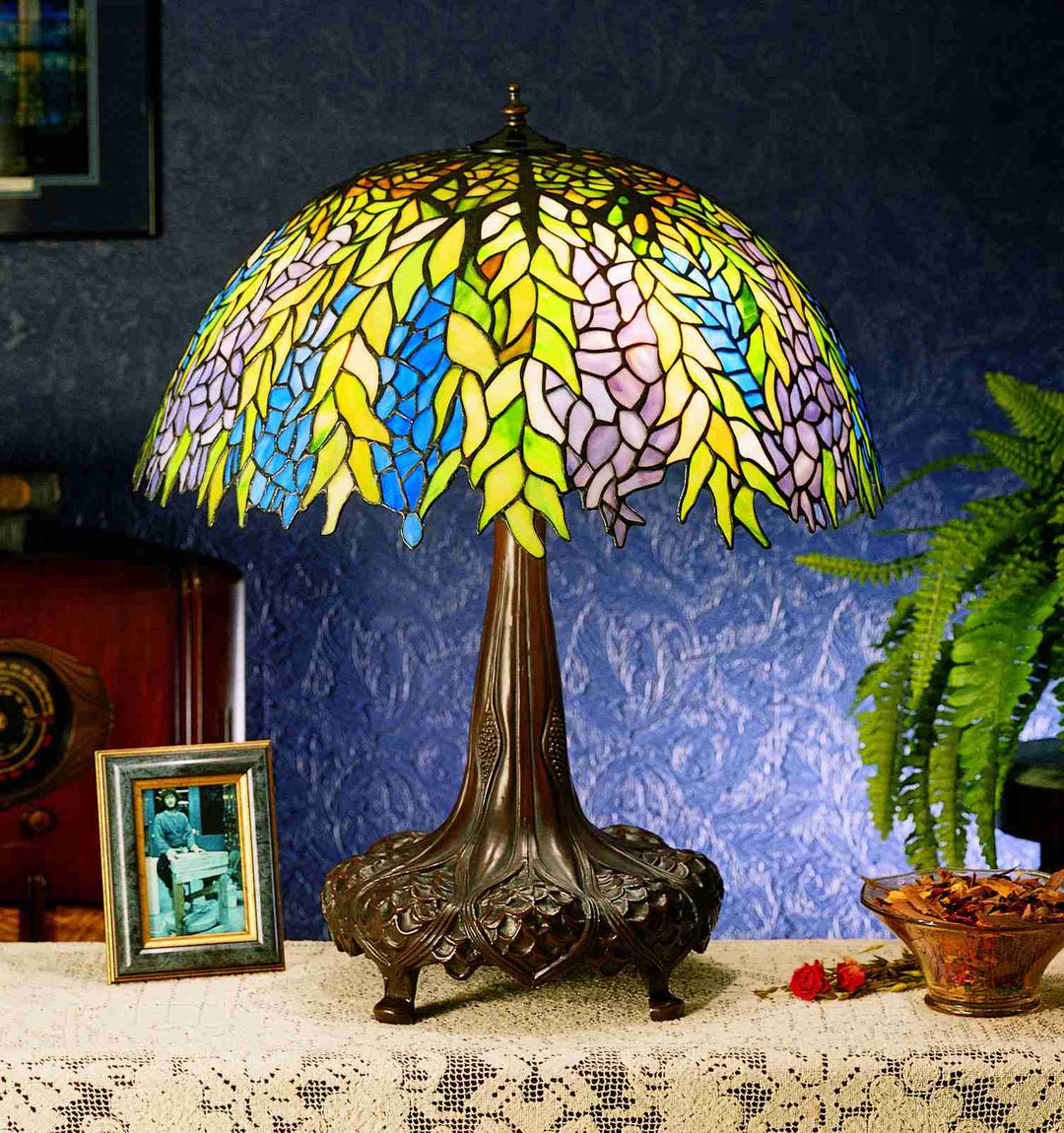 Meyda Tiffany Lighting 26575 Tiffany Honey Locust Three Light Table Lamp Lamp Bronze / Dark