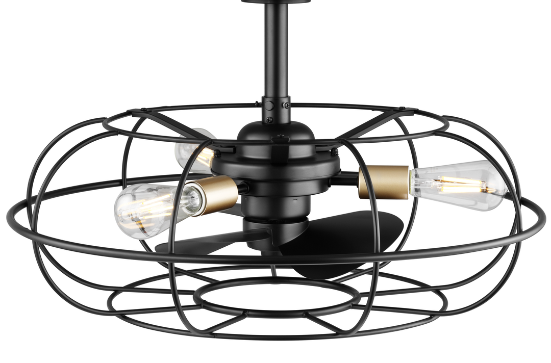 Altitude Farmdale ERTW1906626MBKCB Ceiling Fan 12 - Matte Black with Champagne Bronze bulb sockets and Matte Black fan blades, Matte Black/