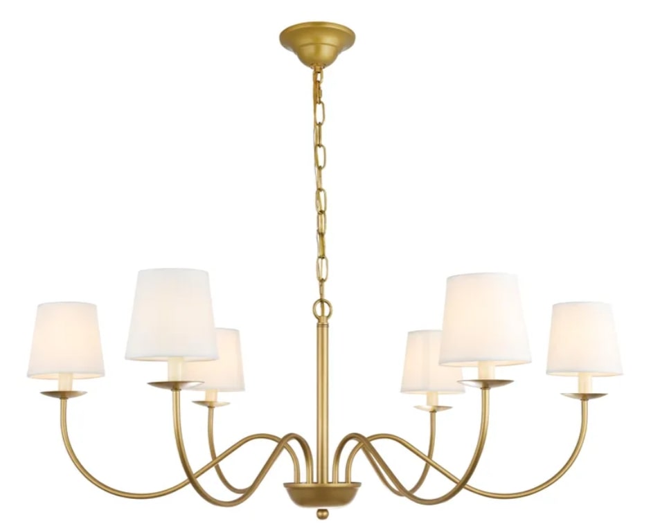 Elegant Eclipse LD6103D37BR Chandelier Light - Brass And White Shade