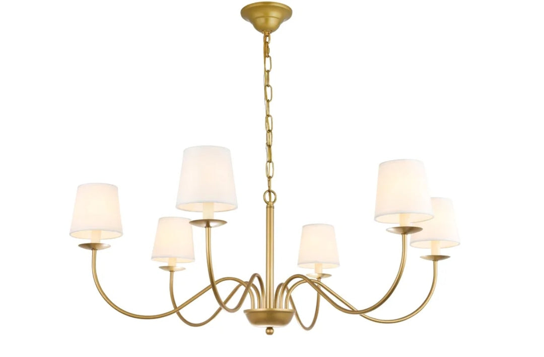 Elegant Eclipse LD6103D37BR Chandelier Light - Brass And White Shade