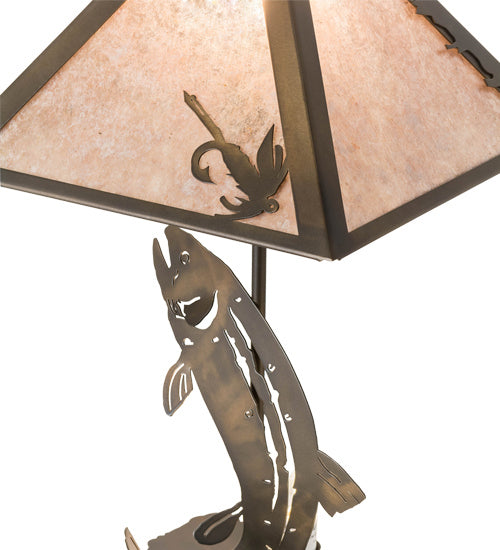 Meyda Tiffany Lighting 32531 Leaping Trout Two Light Table Lamp Lamp Copper/Antique/Verde