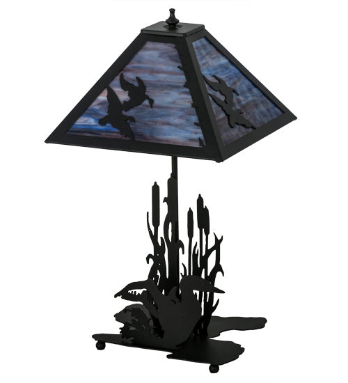 Meyda Tiffany Lighting 170687 Ducks In Flight Two Light Table Lamp Lamp Bronze / Dark