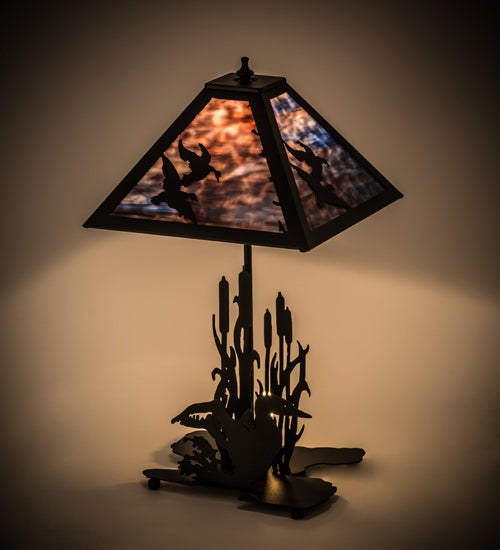 Meyda Tiffany Lighting 170687 Ducks In Flight Two Light Table Lamp Lamp Bronze / Dark