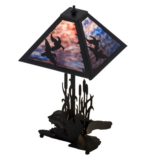 Meyda Tiffany Lighting 170687 Ducks In Flight Two Light Table Lamp Lamp Bronze / Dark